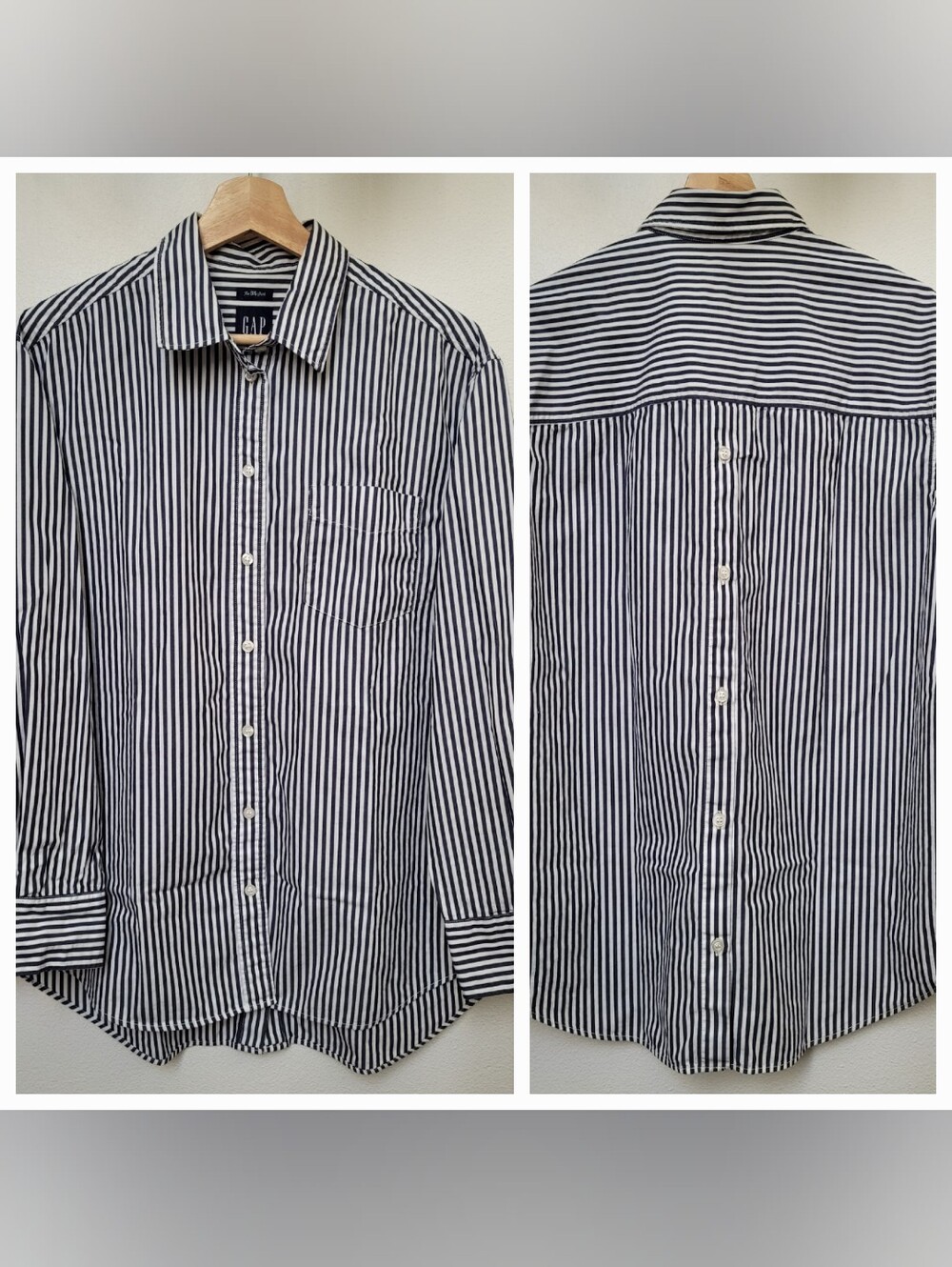 GAP 100% Cotton Poplin Button-back Big Shirt In Black & White Vertical Stripes